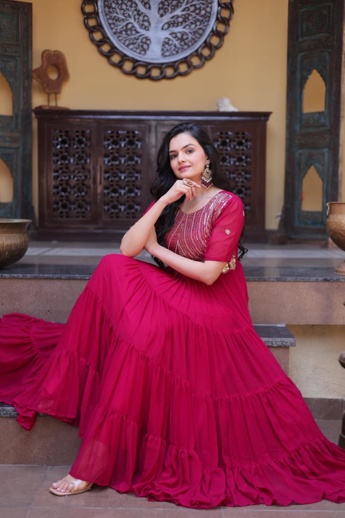 STUNNING ZARI WORK GEORGETTE FESTIVE WEAR GOWN