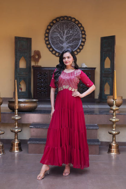 STUNNING ZARI WORK GEORGETTE FESTIVE WEAR GOWN