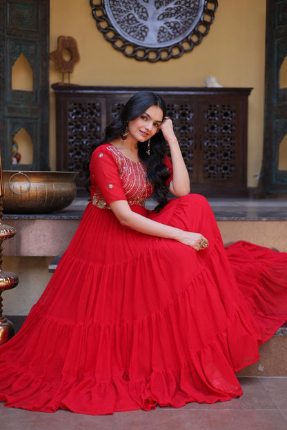 STUNNING ZARI WORK GEORGETTE FESTIVE WEAR GOWN