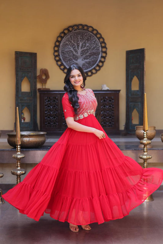 STUNNING ZARI WORK GEORGETTE FESTIVE WEAR GOWN