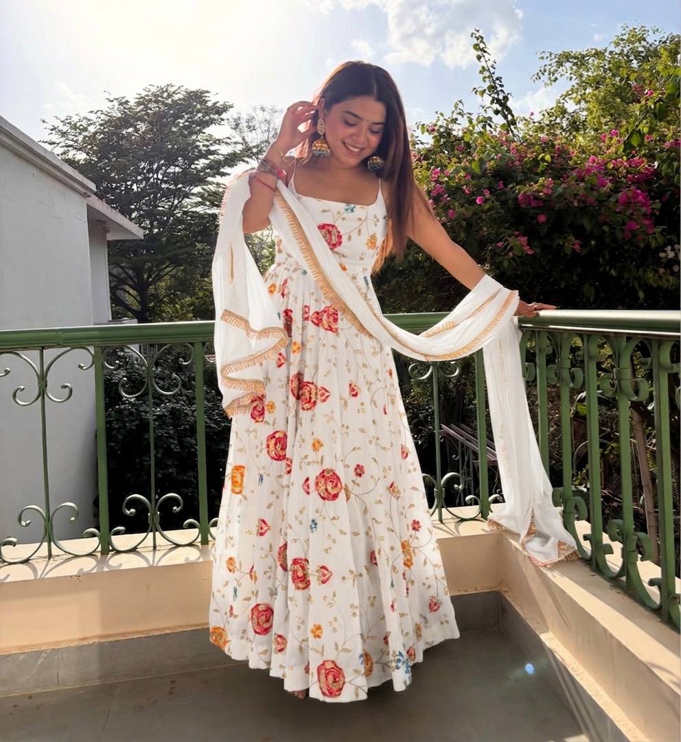 WHITE - ANARKALI GOWN WITH DUPATTA