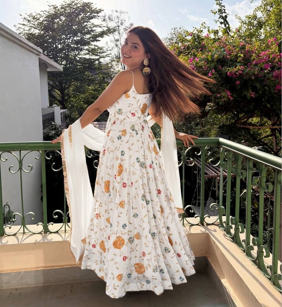 WHITE - ANARKALI GOWN WITH DUPATTA