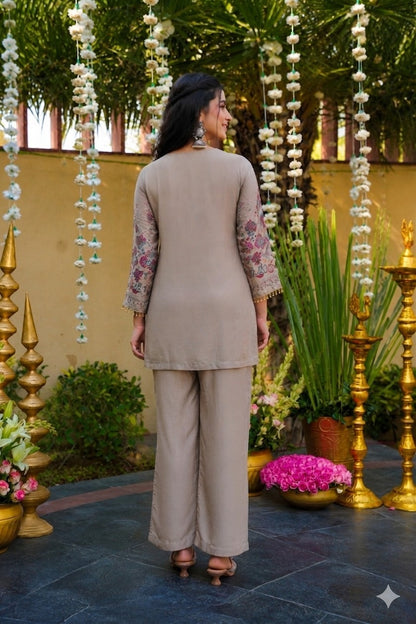 BEIGE AND MULTI-COLORED PAISLEY PRINTED CO-ORD SET