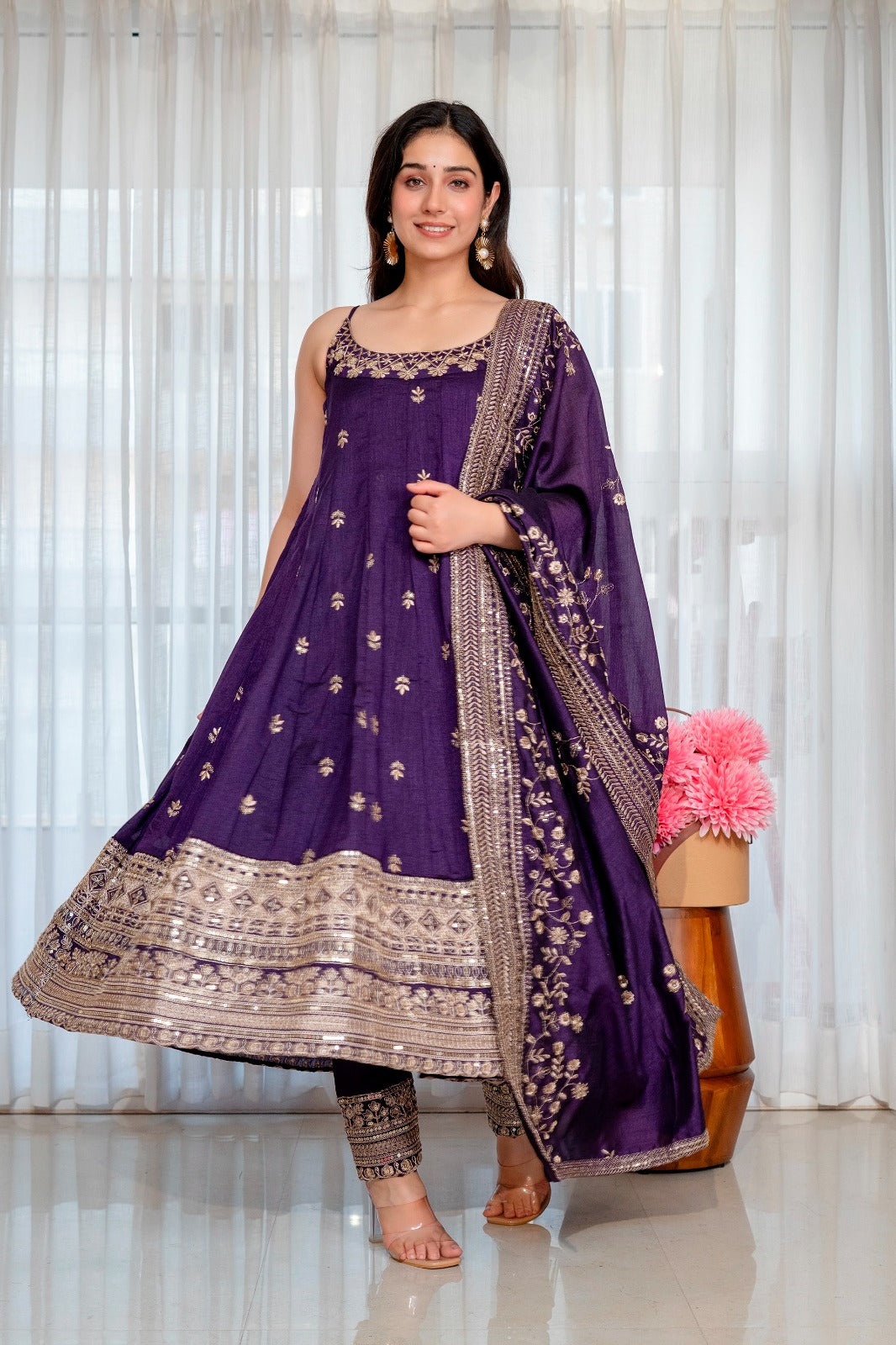 SILK EMBROIDERY ROUND NECK ANARKALI GOWN