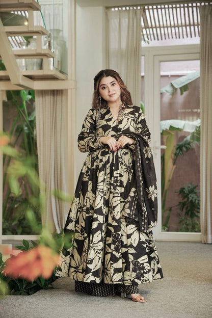 COTTON ANARKALI SUIT WITH FLORAL DIGITAL PRINT