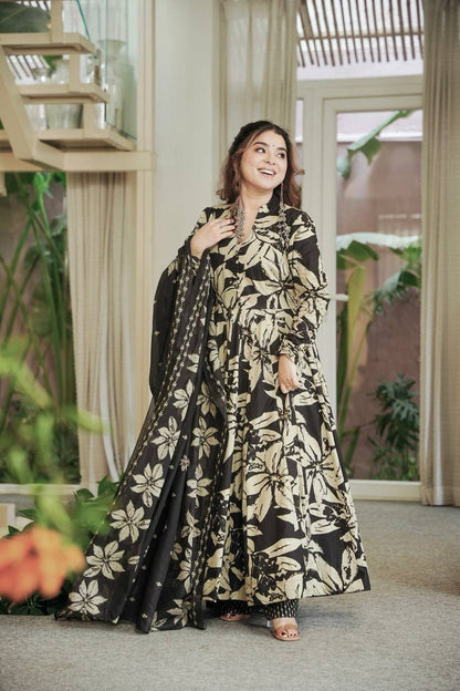 COTTON ANARKALI SUIT WITH FLORAL DIGITAL PRINT