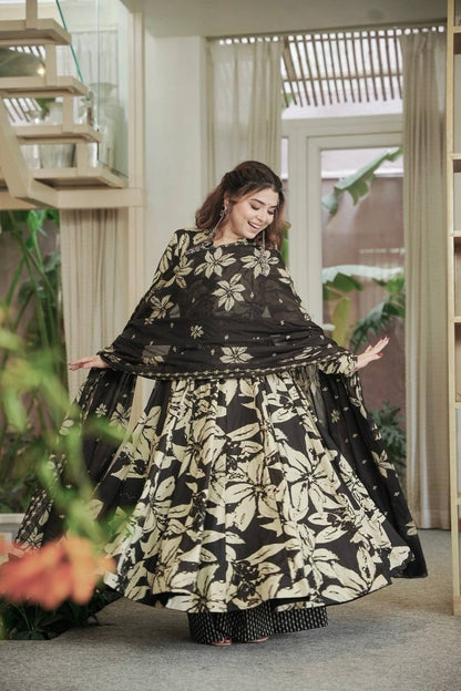 COTTON ANARKALI SUIT WITH FLORAL DIGITAL PRINT