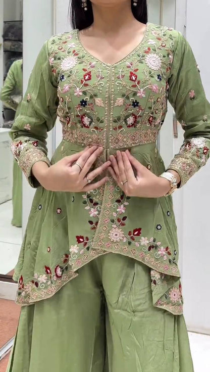 RANGOLI SILK SEQUENCE EMBROIDERY WORK SUIT WITH PANT & DUPATTA