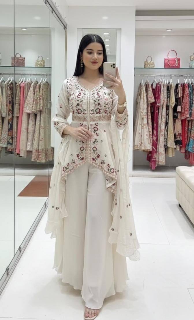 RANGOLI SILK SEQUENCE EMBROIDERY WORK SUIT WITH PANT & DUPATTA