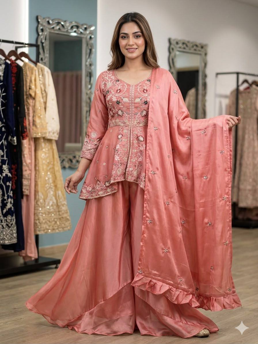RANGOLI SILK SEQUENCE EMBROIDERY WORK SUIT WITH PANT & DUPATTA