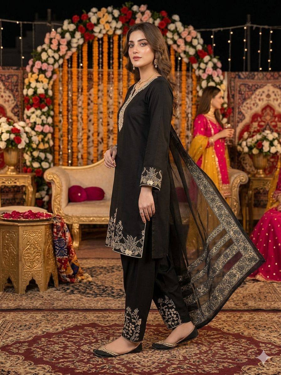 EMBROIDERED RAYON SALWAR SUIT SET WITH REAL MIRROR WORK