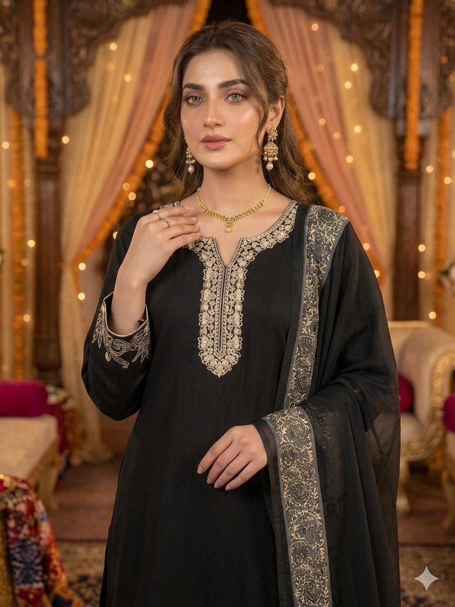 EMBROIDERED RAYON SALWAR SUIT SET WITH REAL MIRROR WORK