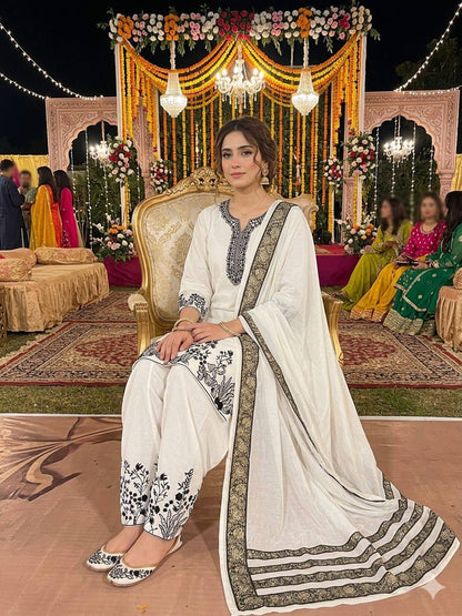 EMBROIDERED RAYON SALWAR SUIT SET WITH REAL MIRROR WORK