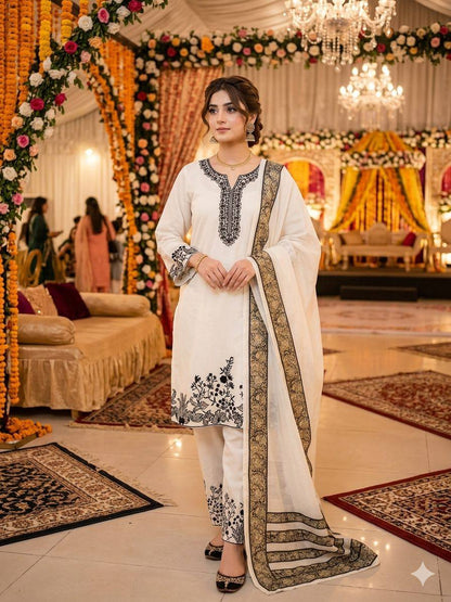 EMBROIDERED RAYON SALWAR SUIT SET WITH REAL MIRROR WORK