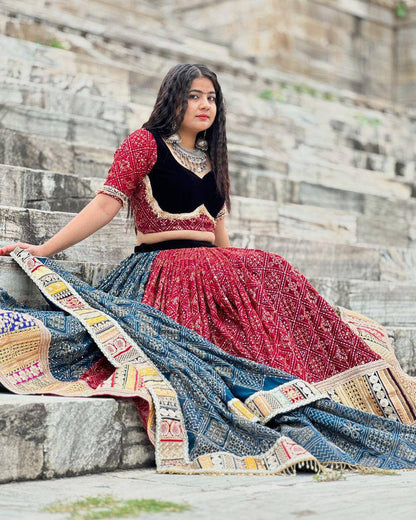 MAROON & BLUE CHANIYA CHOLI WITH MIRROR WORK DUPATTA FOR NAVRATRI