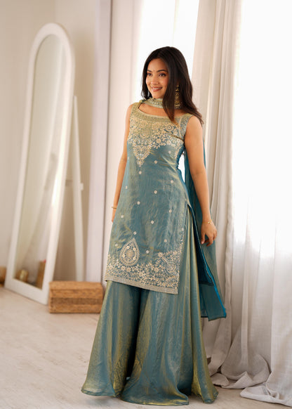 SEA GREEN SILK KURTA SET WITH DUPATTA