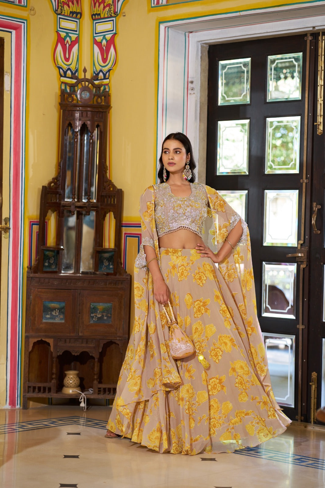 DESIGNER EMBROIDERED GEORGETTE FLORAL PRINT LEHENGA