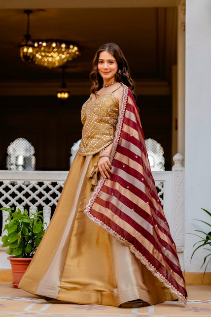 DESIGNER GOLDEN REAL MIRROR WORK CO-ORD SET LEHENGA