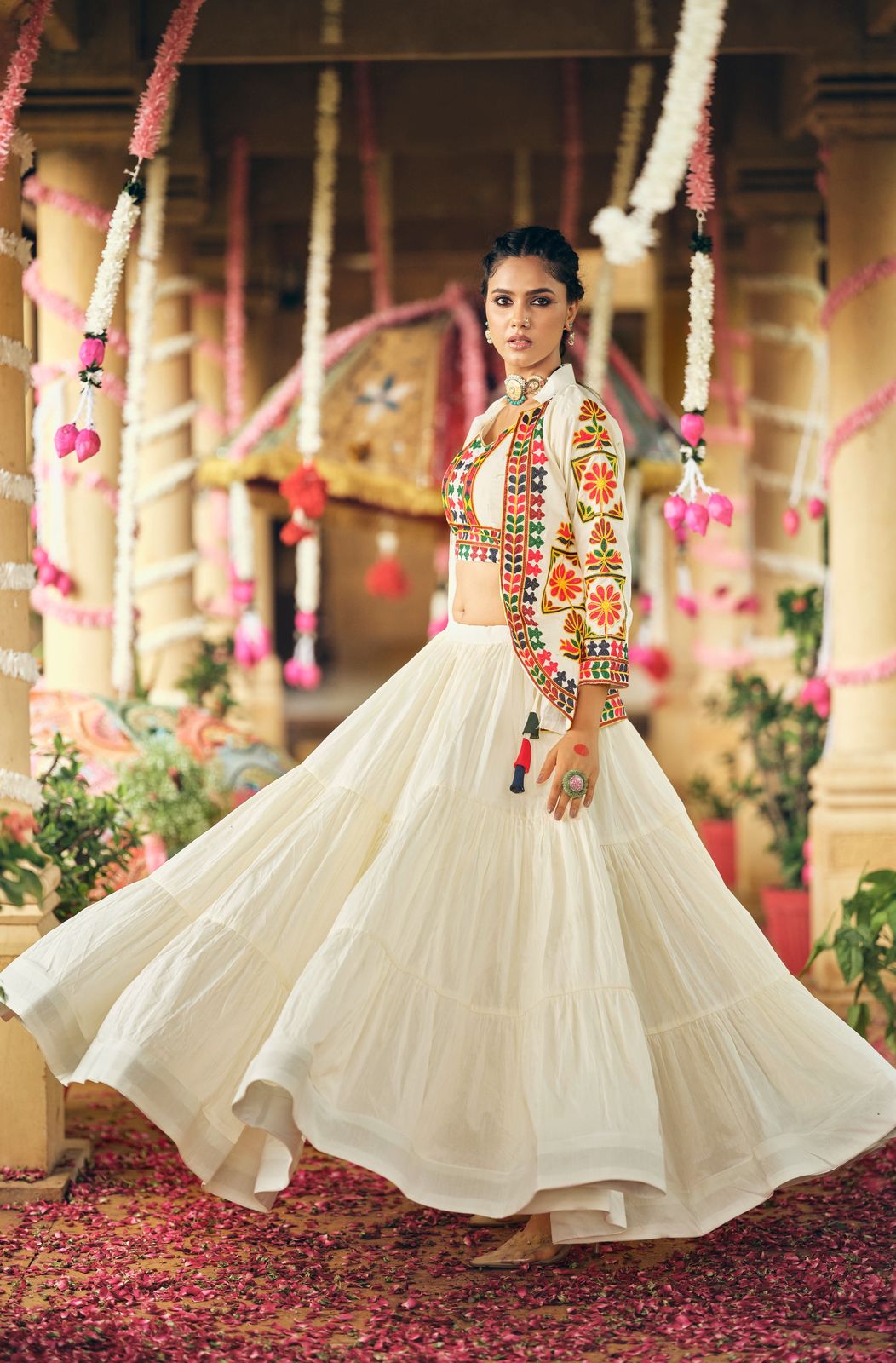 OFF-WHITE NAVRATRI STYLE LEHENGA CHOLI IN PURE COTTON