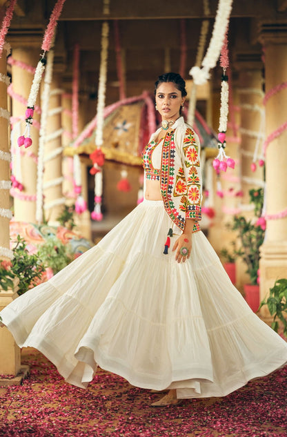 OFF-WHITE NAVRATRI STYLE LEHENGA CHOLI IN PURE COTTON