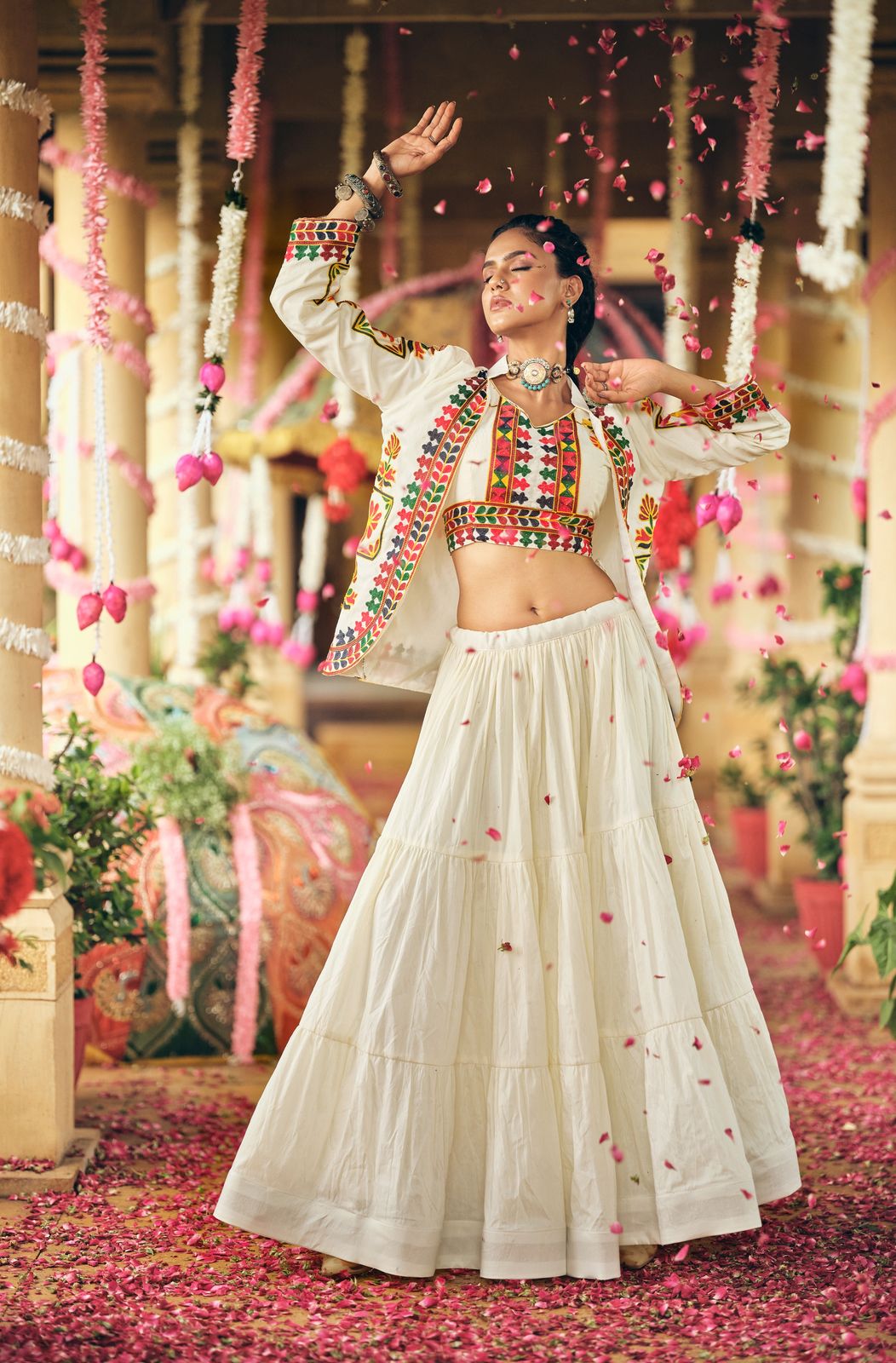 OFF-WHITE NAVRATRI STYLE LEHENGA CHOLI IN PURE COTTON
