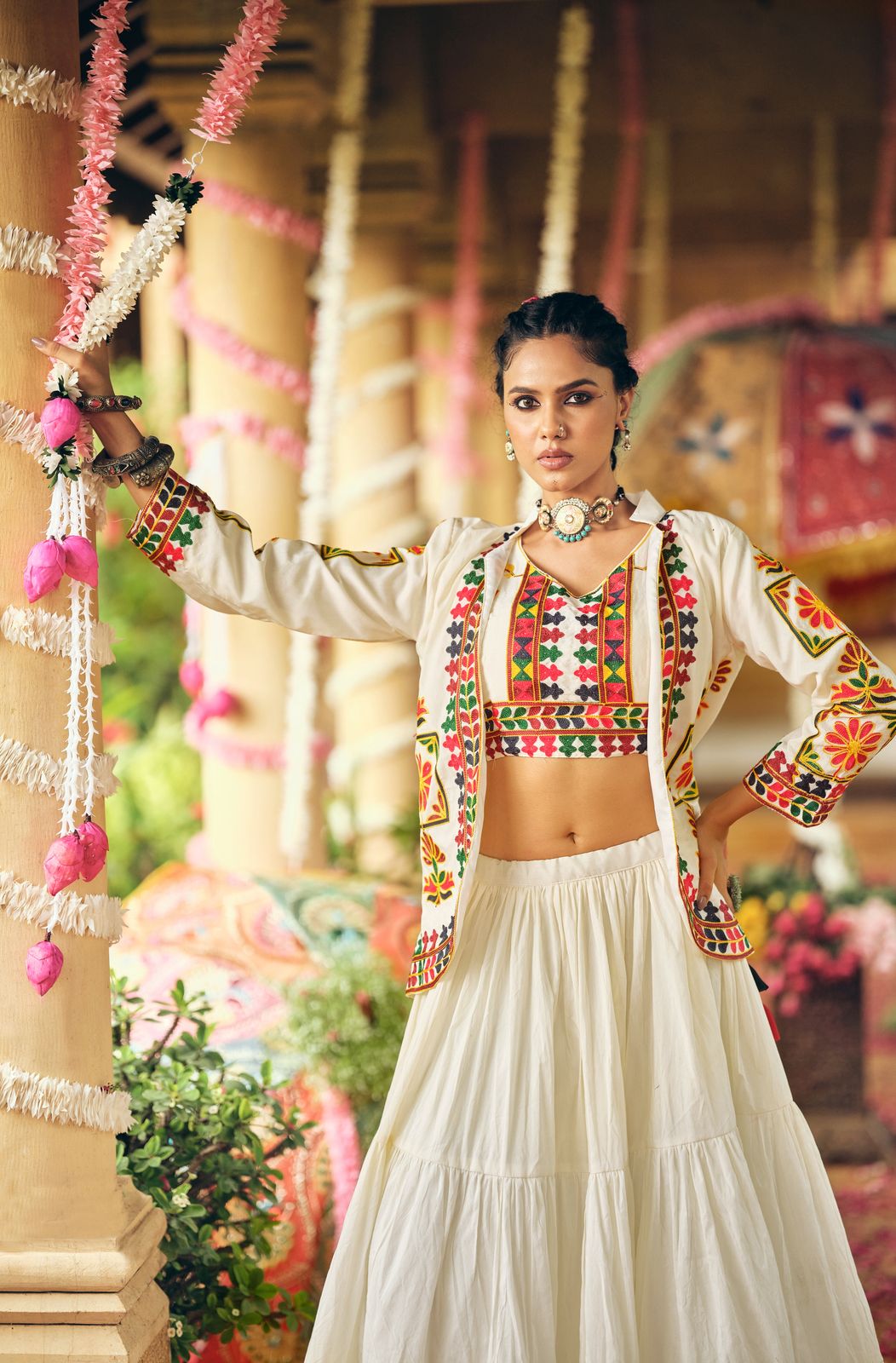 OFF-WHITE NAVRATRI STYLE LEHENGA CHOLI IN PURE COTTON