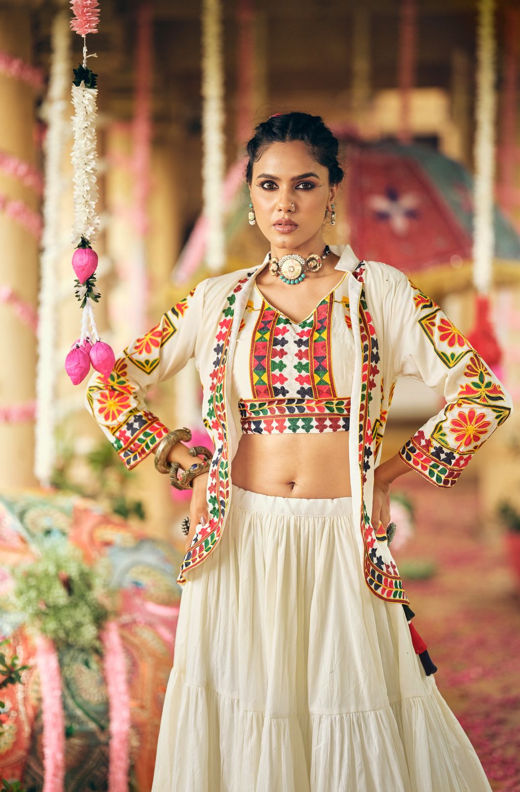 OFF-WHITE NAVRATRI STYLE LEHENGA CHOLI IN PURE COTTON