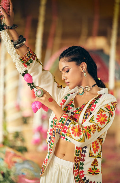 OFF-WHITE NAVRATRI STYLE LEHENGA CHOLI IN PURE COTTON