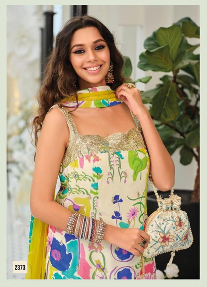 INDO ERA CREAM EMBROIDERED STRAIGHT KURTA PALAZZOS WITH DUPATTA SET
