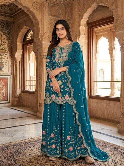 TEAL BLUE SHARARA KURTA SET