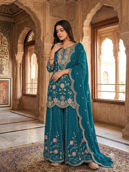TEAL BLUE SHARARA KURTA SET