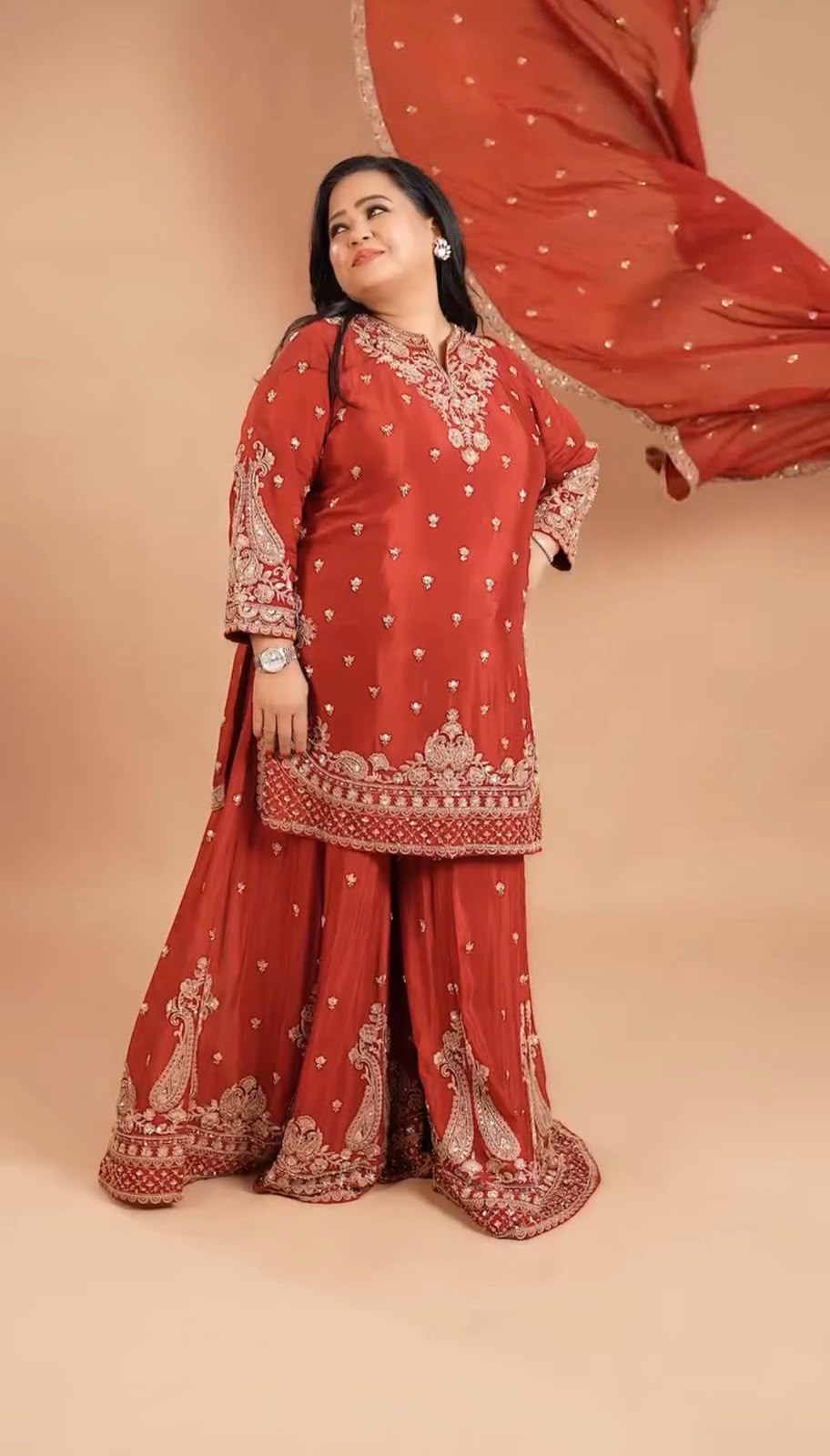 RED GHARARA KURTA SET WITH DUPATTA