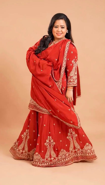 RED GHARARA KURTA SET WITH DUPATTA