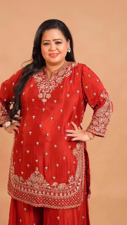 RED GHARARA KURTA SET WITH DUPATTA