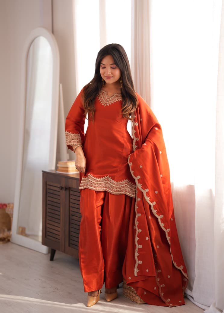 ORANGE FARSHI SALWAR KURTA SET