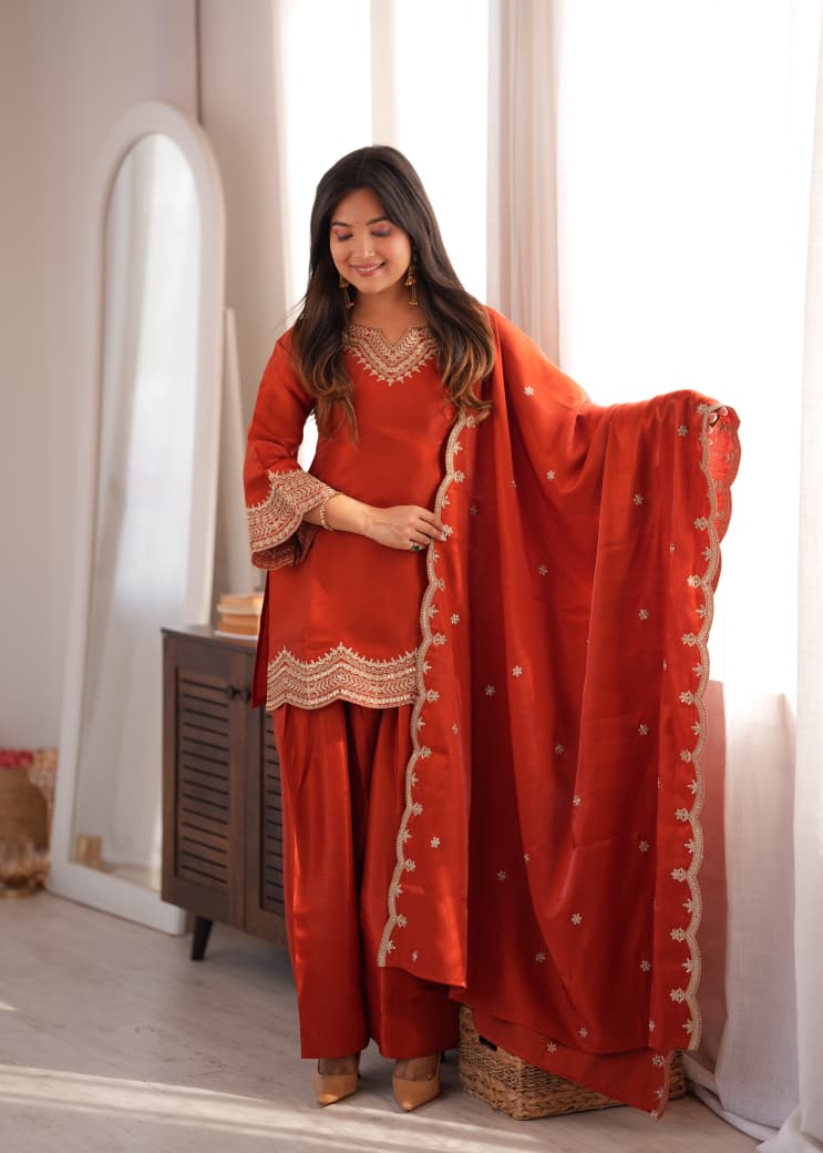 ORANGE FARSHI SALWAR KURTA SET