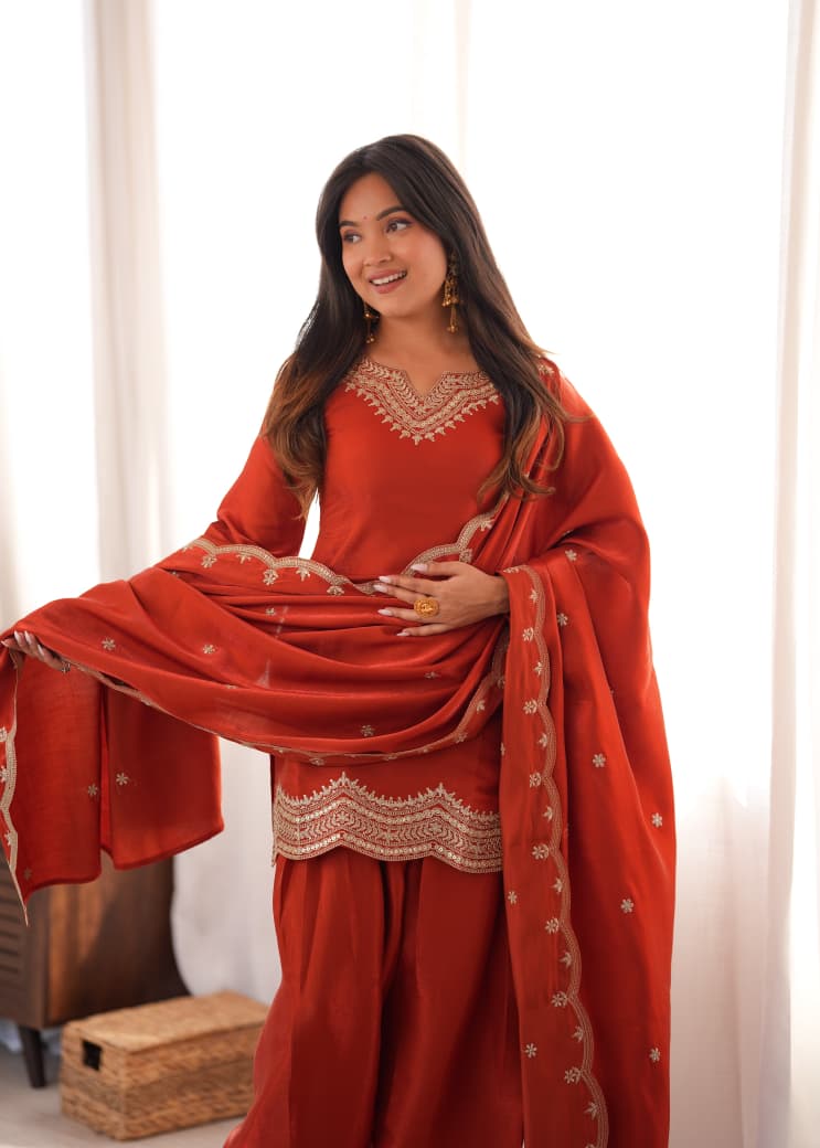ORANGE FARSHI SALWAR KURTA SET