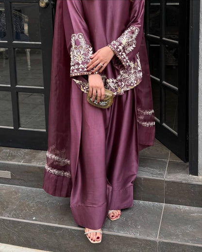 STYLISH  EMBROIDERED KURTA , FARSHI PANT & DUPATTA SET