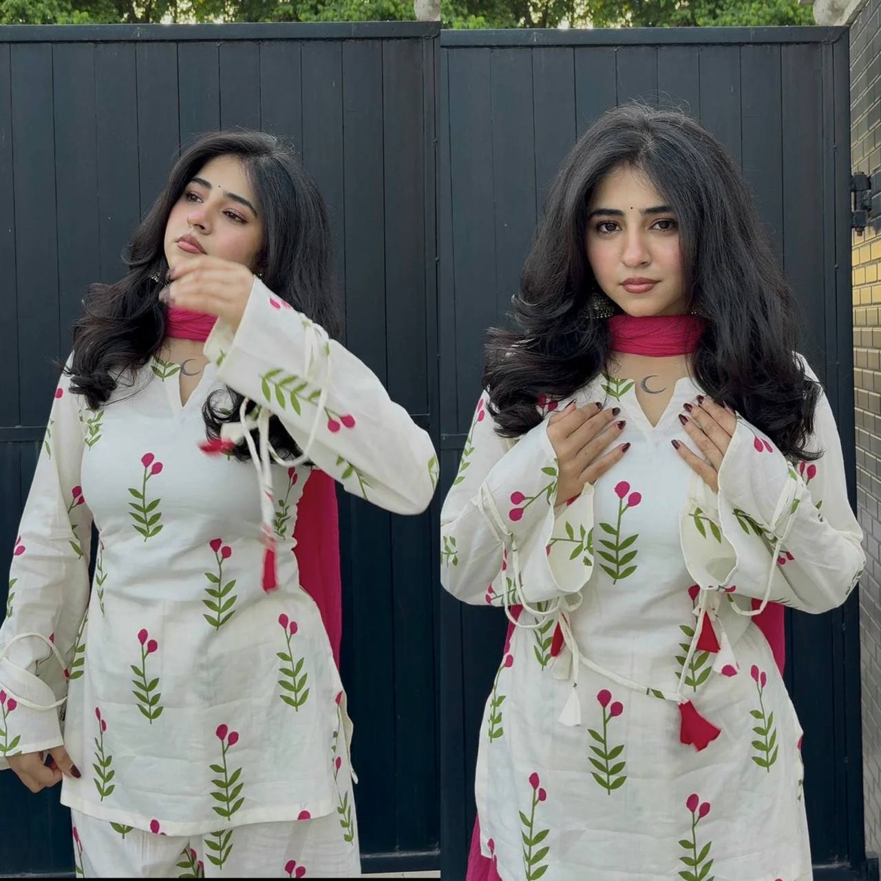 OFF - WHITE FLORAL CAMERIC COTTON FARSHI SALWAR SUIT SET