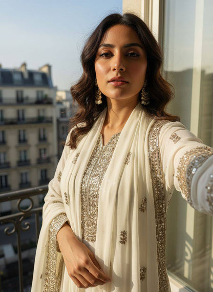 OFF - WHITE SHARARA KURTA SET