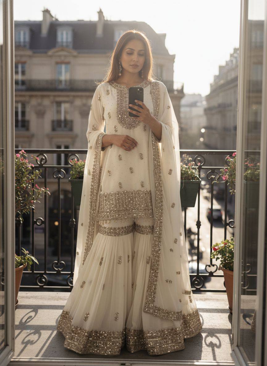 OFF - WHITE SHARARA KURTA SET