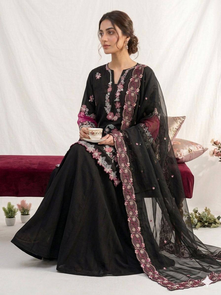 BLACK CRAPE SILK PLAZZO SUIT SET