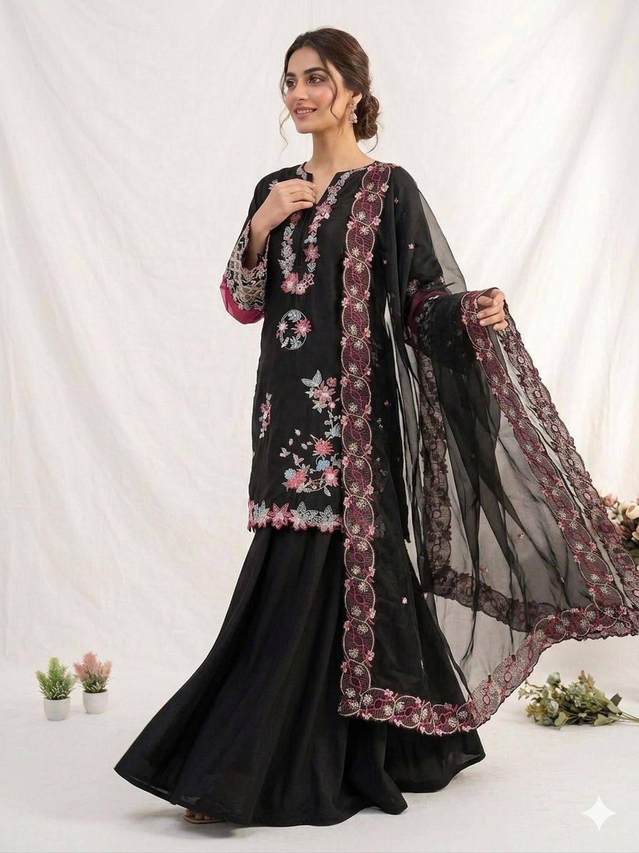 BLACK CRAPE SILK PLAZZO SUIT SET
