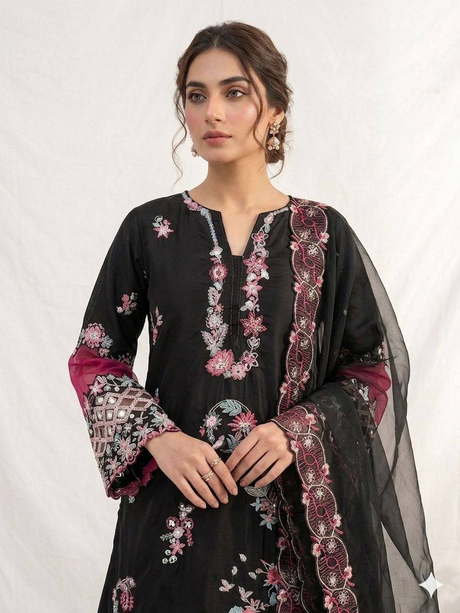 BLACK CRAPE SILK PLAZZO SUIT SET