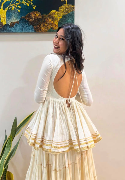 OFF - WHITE PURE COTTON LACE WORK LEHENGA SET