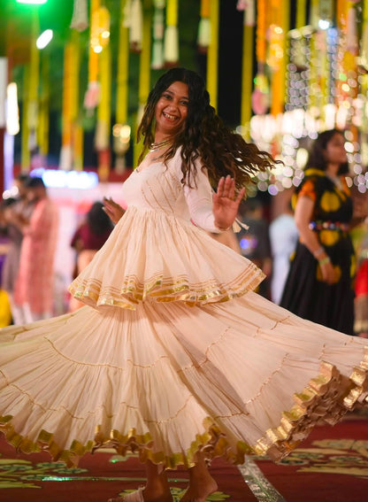 OFF - WHITE PURE COTTON LACE WORK LEHENGA SET