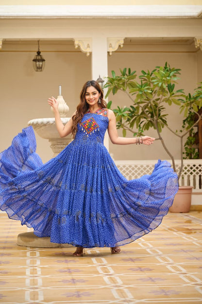 NAVRATRI BANDHANI GEORGETTE GOWN FOR WOMEN WITH GAMATHI WORK