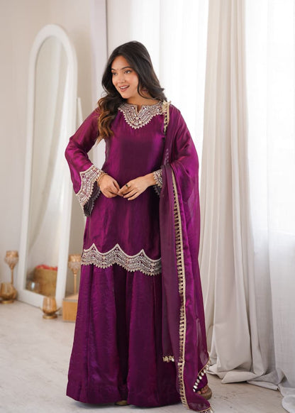 PURPLE SHARARA KURTA SET