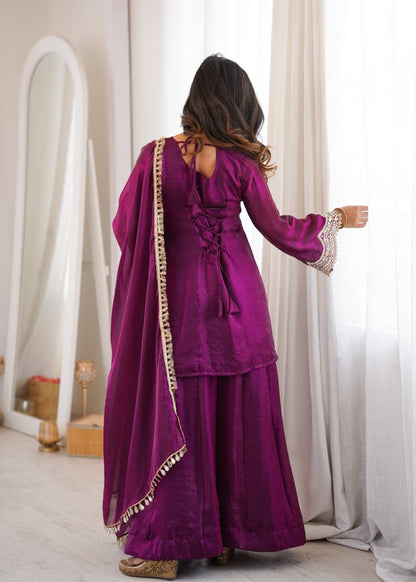 PURPLE SHARARA KURTA SET