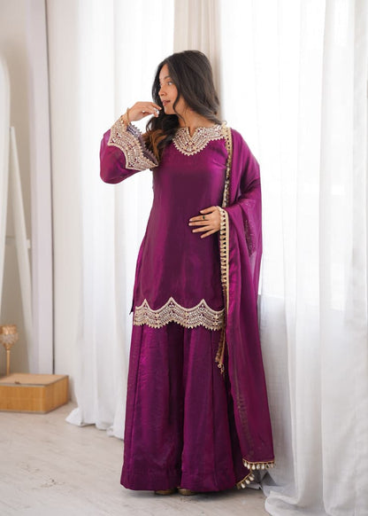 PURPLE SHARARA KURTA SET